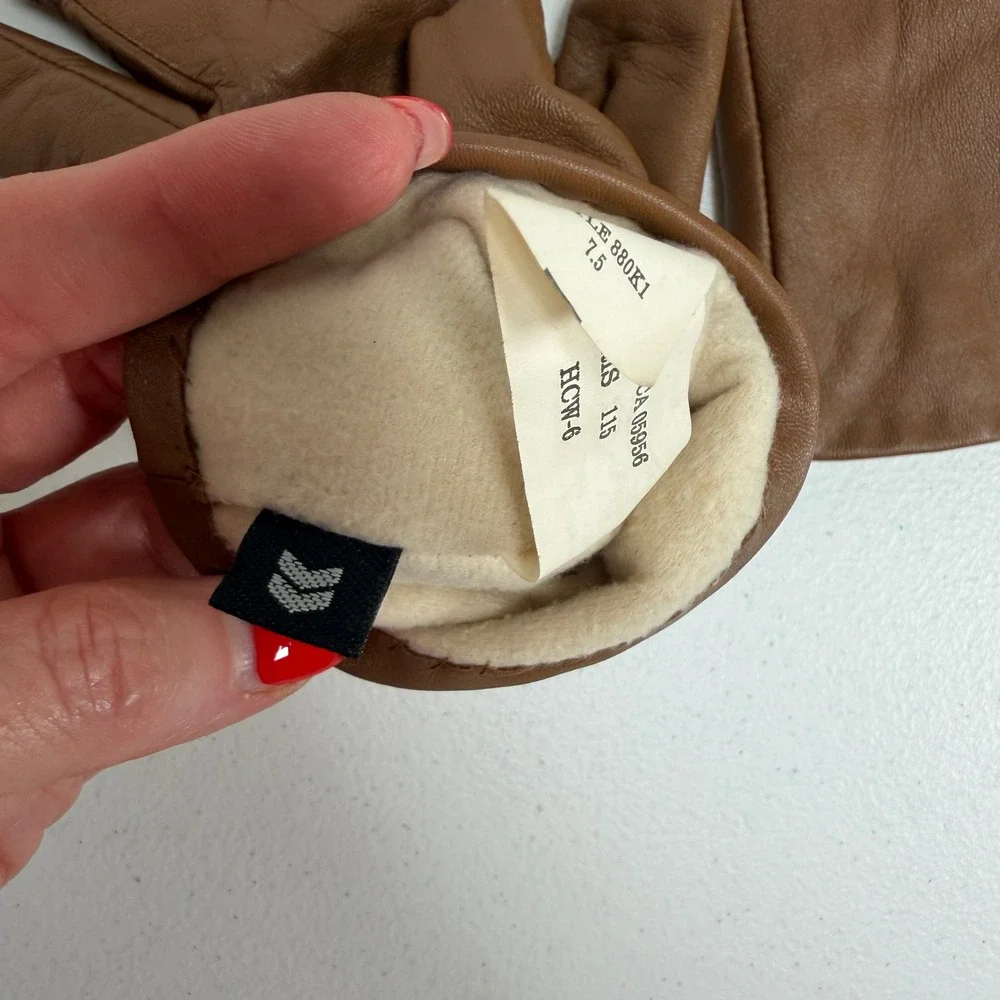 Aris Isotoner 7.5 Gloves Tan Brown Leather Thinsulate Insulated Winter Warm